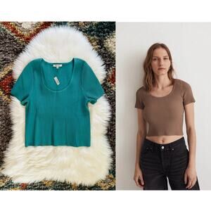 MADEWELL Ottoman Crop Sweater Tee | Turquoise Waters | XL | NWT